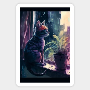 Lofi Cyberpunk Cat Sticker